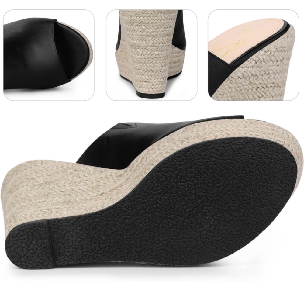 Black Open Toe, Slide Platform Heel Size 6 - image 3